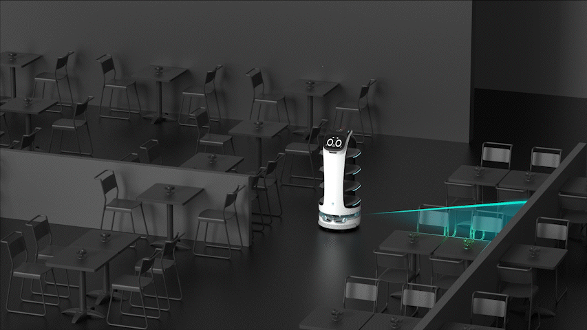 Laser Scan Verschiedene Laser des Roboters scannen die Umgebung des beispielsweise Restaurants ab