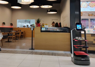 Unsere Roboter können in einem Einkaufszentrum Kunden den Weg weisen, Informationen bereitstellen und bei der Warenlogistik sowie im Kundenservice assistieren.