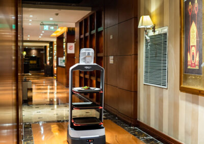 Roboter können in einem Hotel den Check-in Prozess automatisieren, Gepäck zu den Zimmern transportieren und den Gästen rund um die Uhr Service bieten.